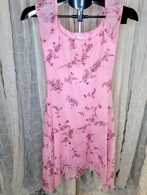 Finesse Sample Rare USA Made Vintage Pink Floral Glitter Mesh Milkmaid Dress